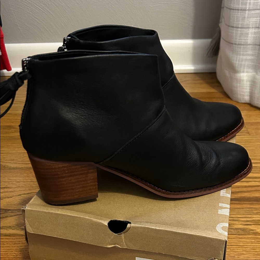 Toms Black Ankle Boots with Wooden Heel